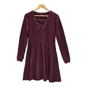 Nina Leonard V-neck Sweater Dress Deep Wine XLarge
